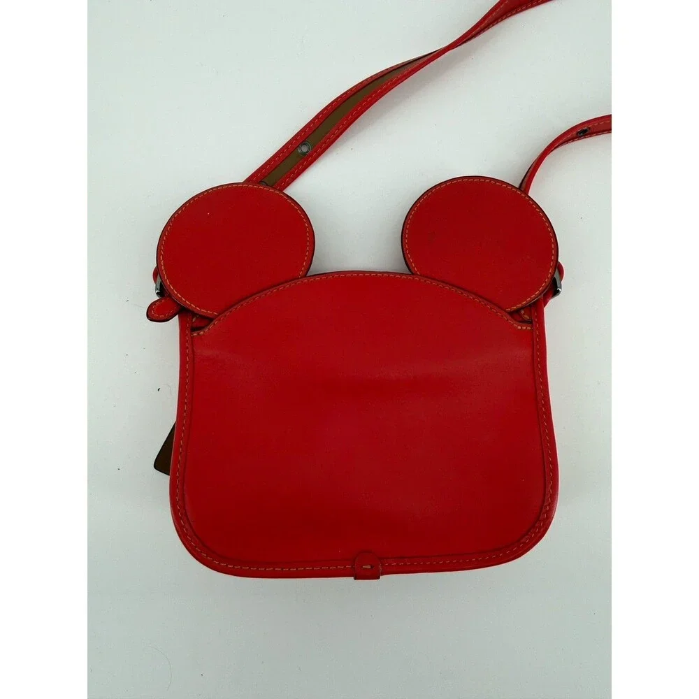 Disney Coach Mickey Mouse Ear Saddle Crossbody Bag Red Leather